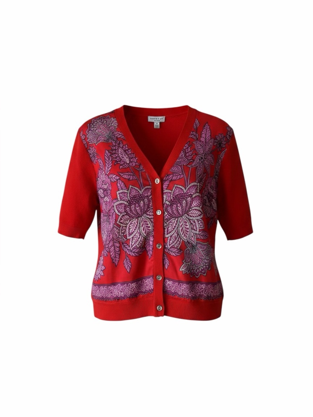 Current Air Red Cardigan with Pink Floral Print size medium NWT